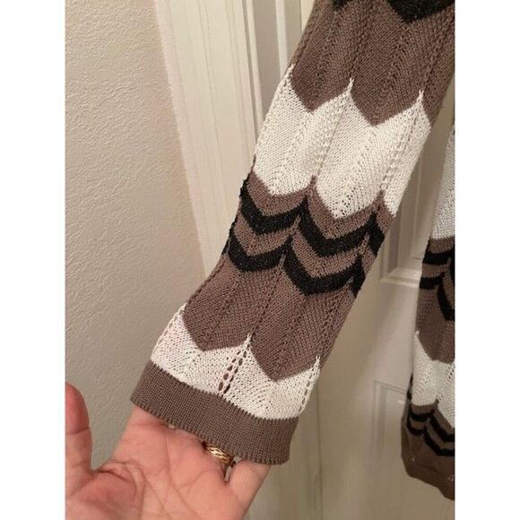 Ember Cardigan Sweater Women's size Medium Chevron Open Knit Brown & White - Picture 12 of 12